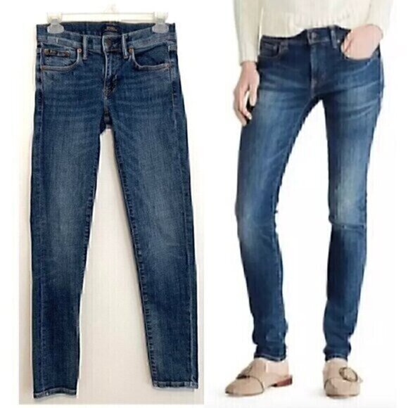 POLO RALPH LAUREN Thompkin Skinny Darker Medium Wash Whiskered Faded Jeans 25 - Picture 1 of 14